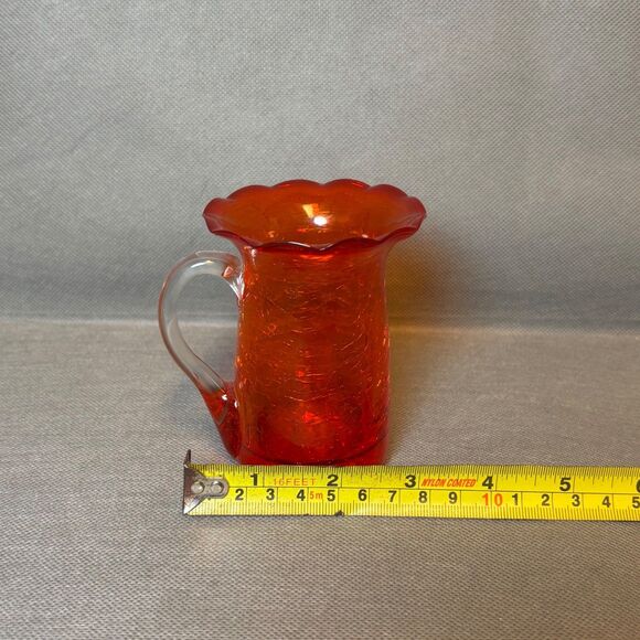 Vintage Hand Blown Ruby Red Crackle Glass Miniature Pitcher 3.5" Bud Vase - Picture 6 of 8